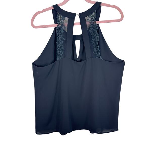 Pinky Black Chiffon Sleeveless Racerback Lace Lightweight Lined Y2K Blouse Sz XL - Picture 2 of 7